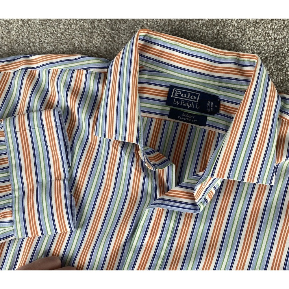 Polo Ralph Lauren Regent Classic Striped Shirt Orange/Blue/Green 18 Men 2XL Prep